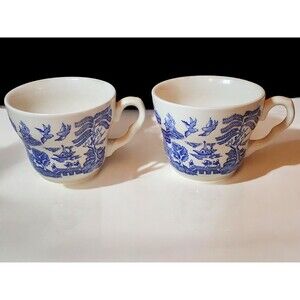 Vintage Blue Willow Coffee Cups Set of 2 – EIT LTD England – 3" x 3.5"